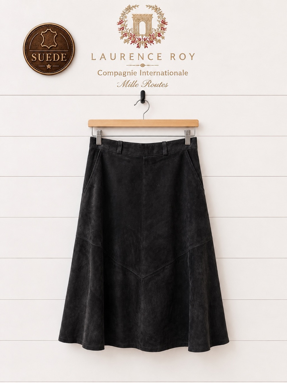 Laurence Roy VINTAGE Black Suede Skirt Size 14